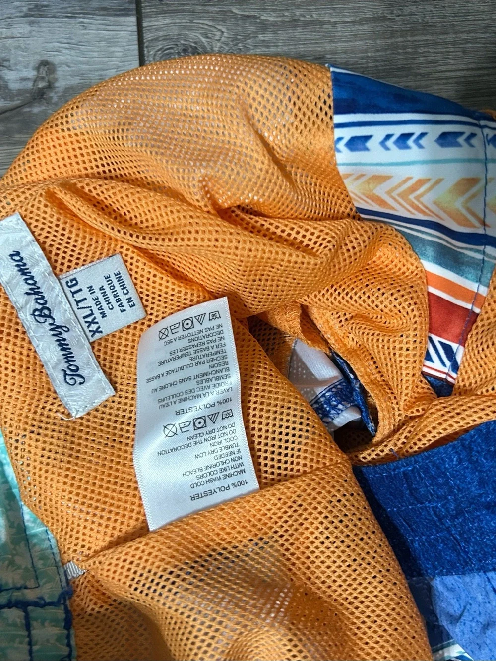 Tommy Bahama Orange Mesh-Lined Blue Patterned Swim Shorts board trunks